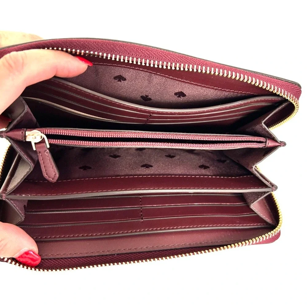 Kate Spade Jana Foliage Large Continental Wallet Zip Around Burgundy Pink NWOT